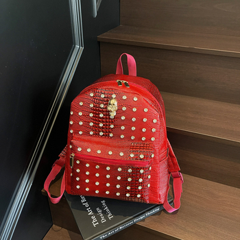 Rucsac PU cu nituri, stil coreean 2025, culoare solidă, casual pentru femei