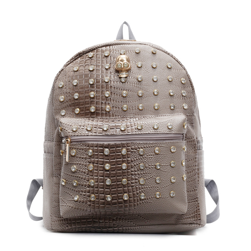 Rucsac PU cu nituri, stil coreean 2025, culoare solidă, casual pentru femei