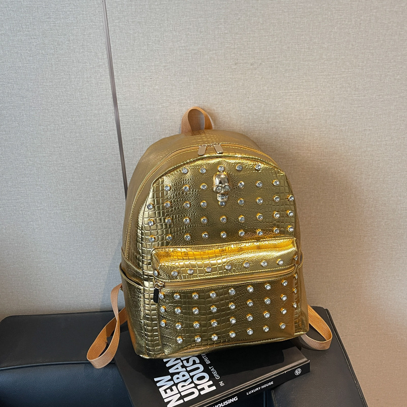 Rucsac PU cu nituri, stil coreean 2025, culoare solidă, casual pentru femei