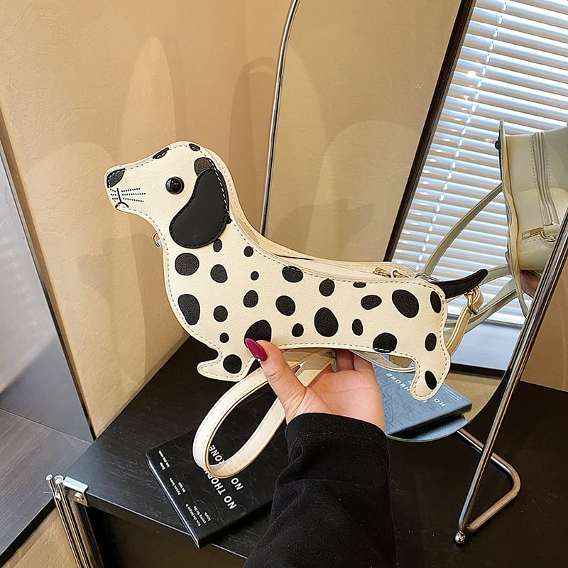 2026 Geantă de damă cu design de nișă, formă dachshund, imprimeu cu buline, geantă crossbody