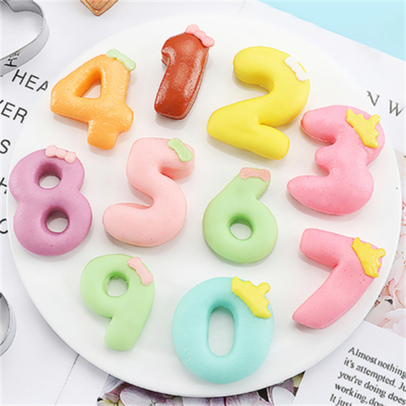 Forme din oțel inoxidabil pentru biscuiți cu numere, forme de mână cu temă desen animat pentru chifle la abur, forme DIY pentru fondant și tăierea tortului
