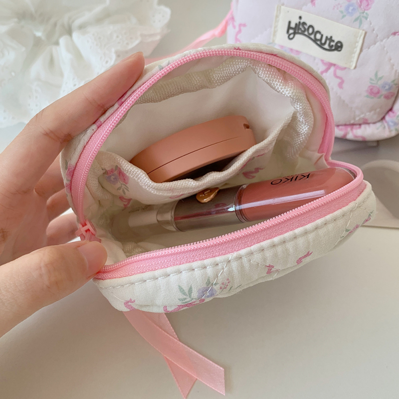 Geantă cosmetică cu funda, mică și portabilă, pentru produse de îngrijire, buzunar pentru monede și depozitare pentru ruj