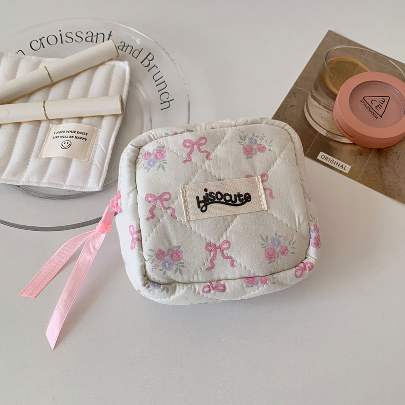 Geantă cosmetică cu funda, mică și portabilă, pentru produse de îngrijire, buzunar pentru monede și depozitare pentru ruj