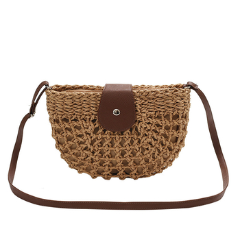 Geantă de vară din răchită țesută, crossbody, stil șa, pentru plajă