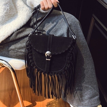 Geantă satchel din piele de vită mată, cu ciucuri, pentru femei, mini crossbody, maro