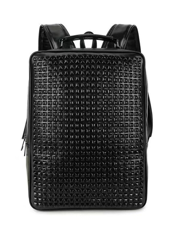 Rucsac unisex cu nituri metalice, mare capacitate, pentru călătorii, compatibil cu laptop de 14 inchi, material PU, stil urban minimalist