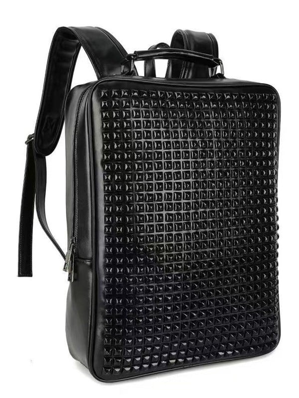 Rucsac unisex cu nituri metalice, mare capacitate, pentru călătorii, compatibil cu laptop de 14 inchi, material PU, stil urban minimalist