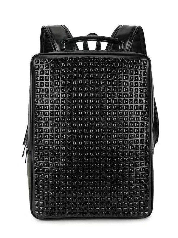 Rucsac unisex cu nituri metalice, mare capacitate, pentru călătorii, compatibil cu laptop de 14 inchi, material PU, stil urban minimalist
