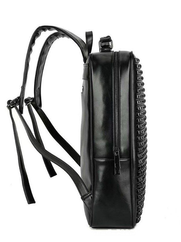 Rucsac unisex cu nituri metalice, mare capacitate, pentru călătorii, compatibil cu laptop de 14 inchi, material PU, stil urban minimalist