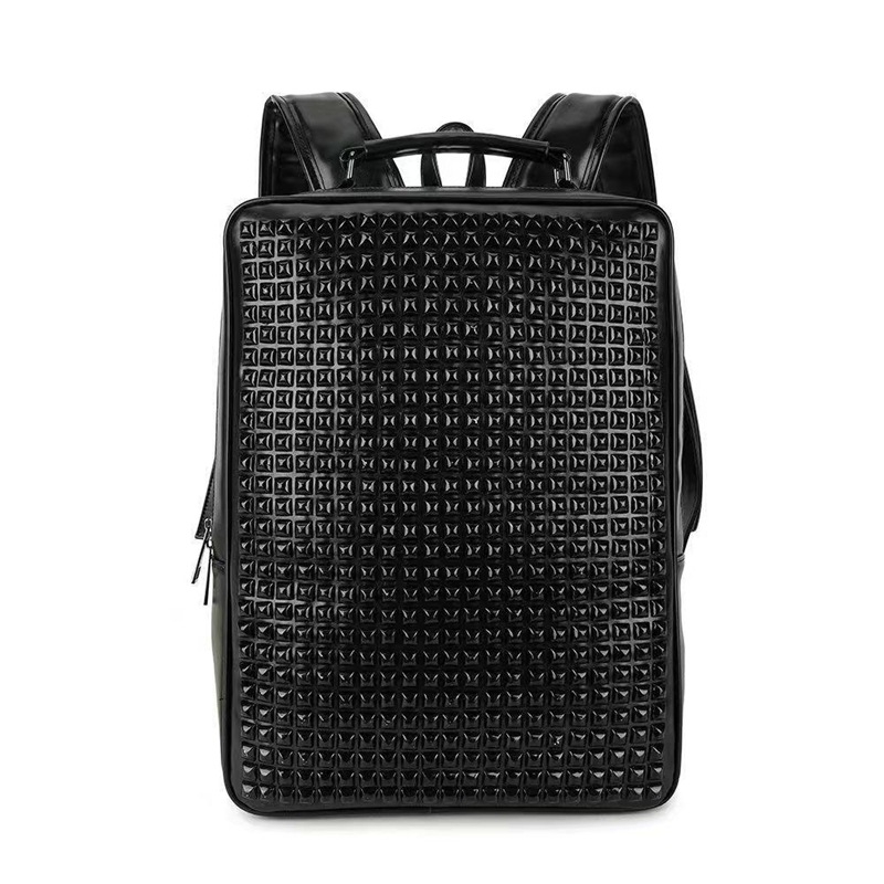 Rucsac unisex cu nituri metalice, mare capacitate, pentru călătorii, compatibil cu laptop de 14 inchi, material PU, stil urban minimalist