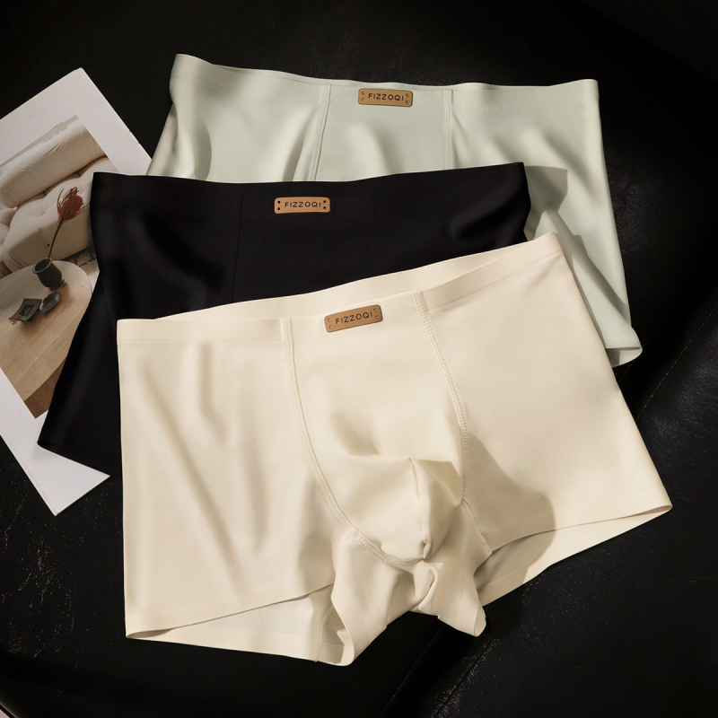 Boxeri bărbați fără cusături, din ice silk, pentru primăvară-vară, confortabili și respirabili, design ușor luxos