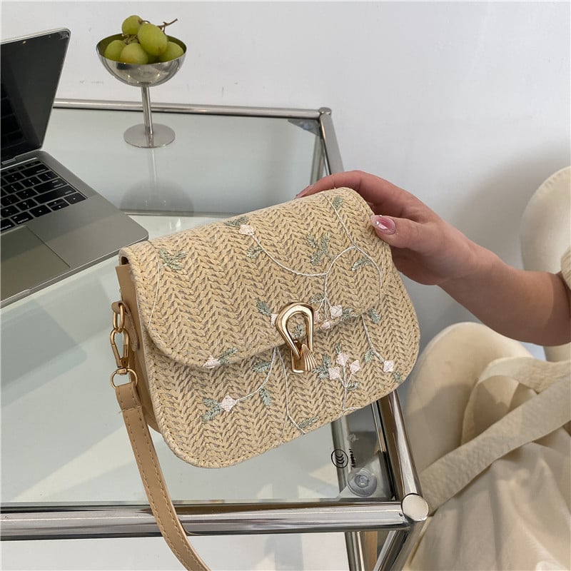 Geantă XL din pai de paie, stil saddle, cu lanț, pentru umăr/crossbody, vară 2025