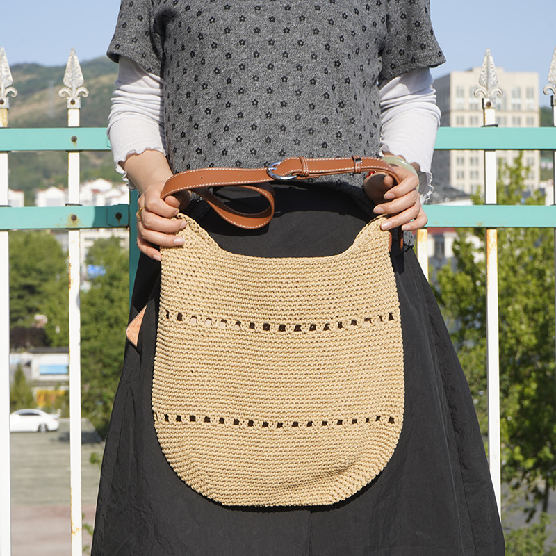 Geantă minimalistă împletită din sfoară de bumbac, crossbody pentru deplasări zilnice, geantă de plajă artistică pentru femei
