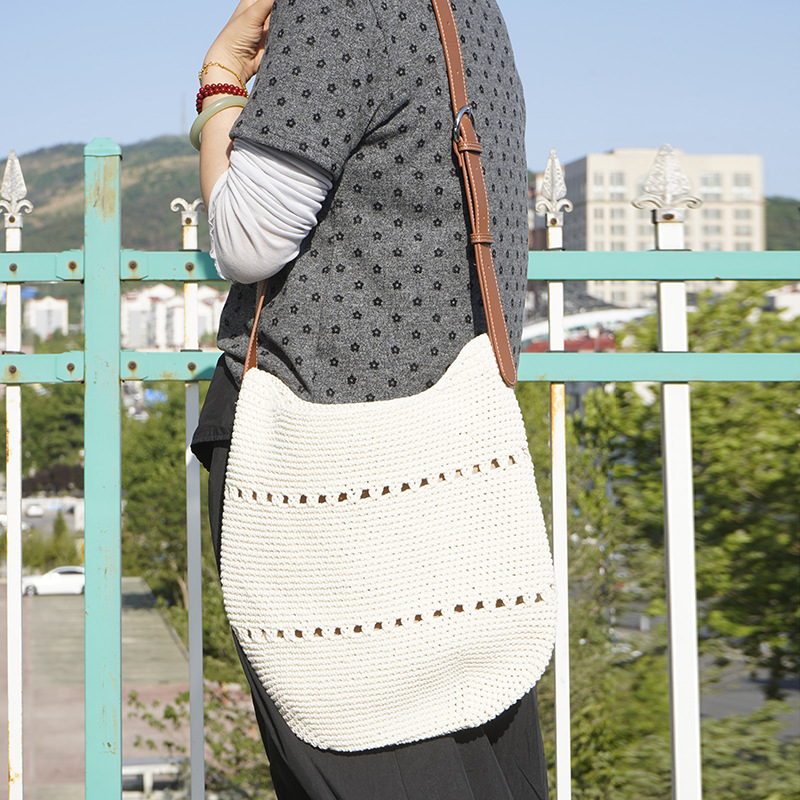 Geantă minimalistă împletită din sfoară de bumbac, crossbody pentru deplasări zilnice, geantă de plajă artistică pentru femei