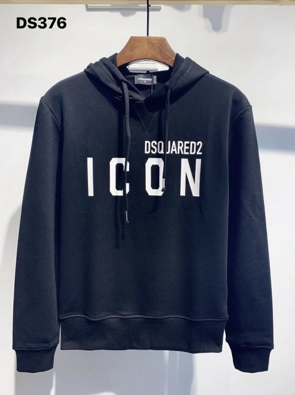 DS376 Мъжки суитшър с качулка, принт D2 ICON – европейско‑американски стил, Slim Fit, дълги ръкави, кръгло деколте, памук