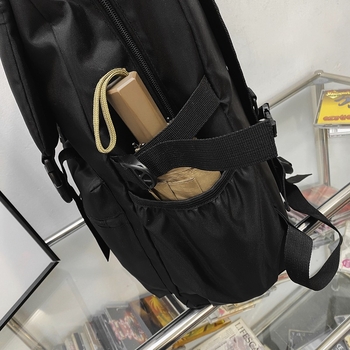 Rucsac din nylon, unisex, inspirat Harajuku Ulzzang, negru, stil street, 20–35 L, compatibil cu laptop de 16 inchi, utilizare zilnică