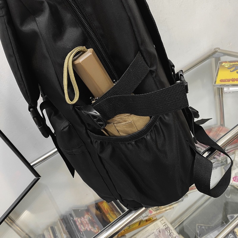Rucsac din nylon, unisex, inspirat Harajuku Ulzzang, negru, stil street, 20–35 L, compatibil cu laptop de 16 inchi, utilizare zilnică