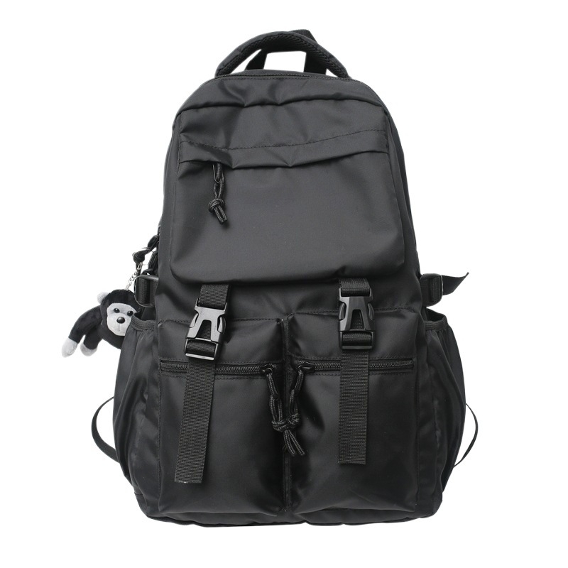Rucsac din nylon, unisex, inspirat Harajuku Ulzzang, negru, stil street, 20–35 L, compatibil cu laptop de 16 inchi, utilizare zilnică