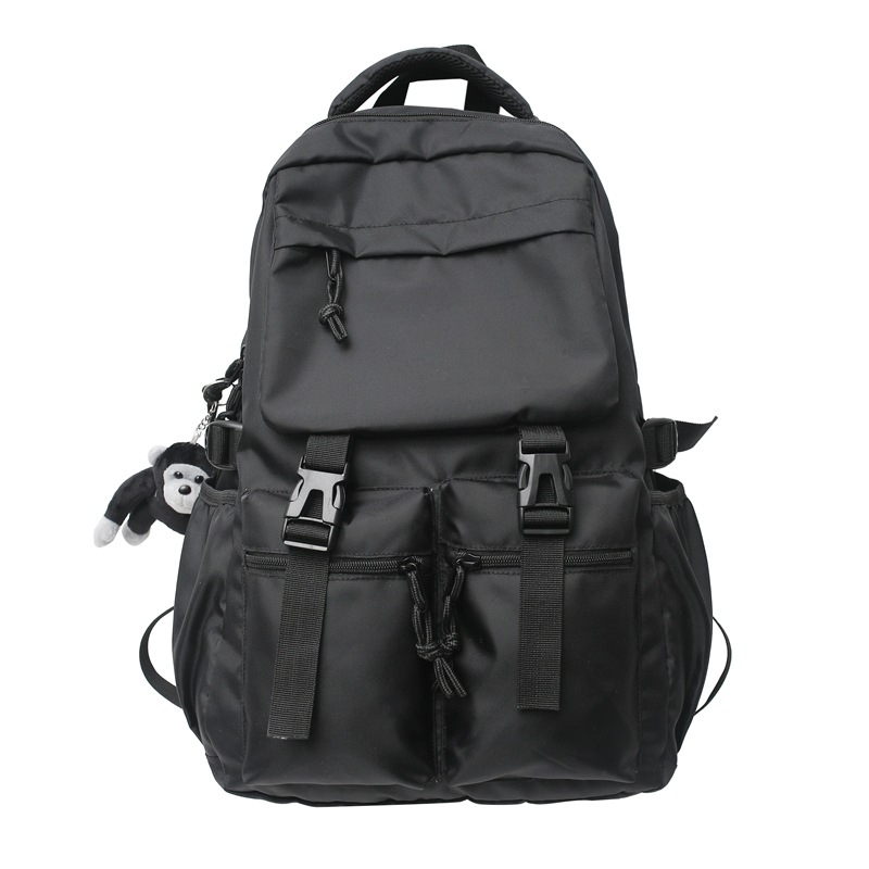 Rucsac din nylon, unisex, inspirat Harajuku Ulzzang, negru, stil street, 20–35 L, compatibil cu laptop de 16 inchi, utilizare zilnică