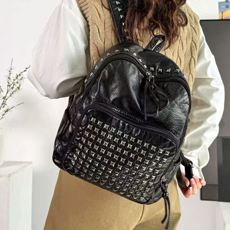 Rucsac exclusiv personalizat în stil punk întunecat Y2K, subcultură, din piele PU, cu nituri metalice