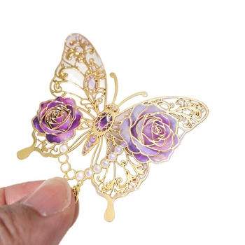 Semn de carte metalic, transparent, în formă de fluture, design delicat decupat, cadou colorat cultural și creativ, clip pentru pagini.