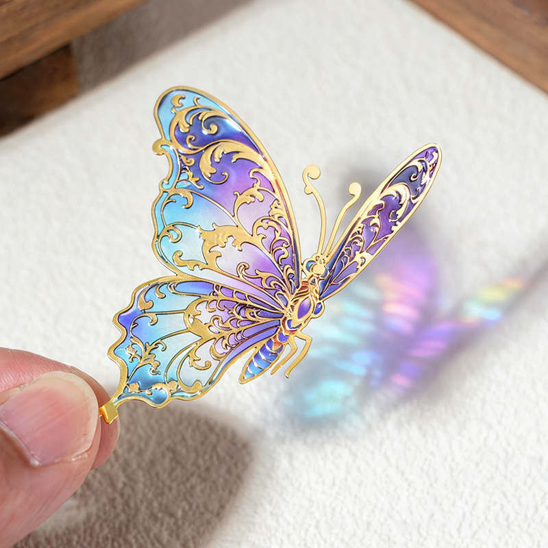 Semn de carte metalic, transparent, în formă de fluture, design delicat decupat, cadou colorat cultural și creativ, clip pentru pagini.