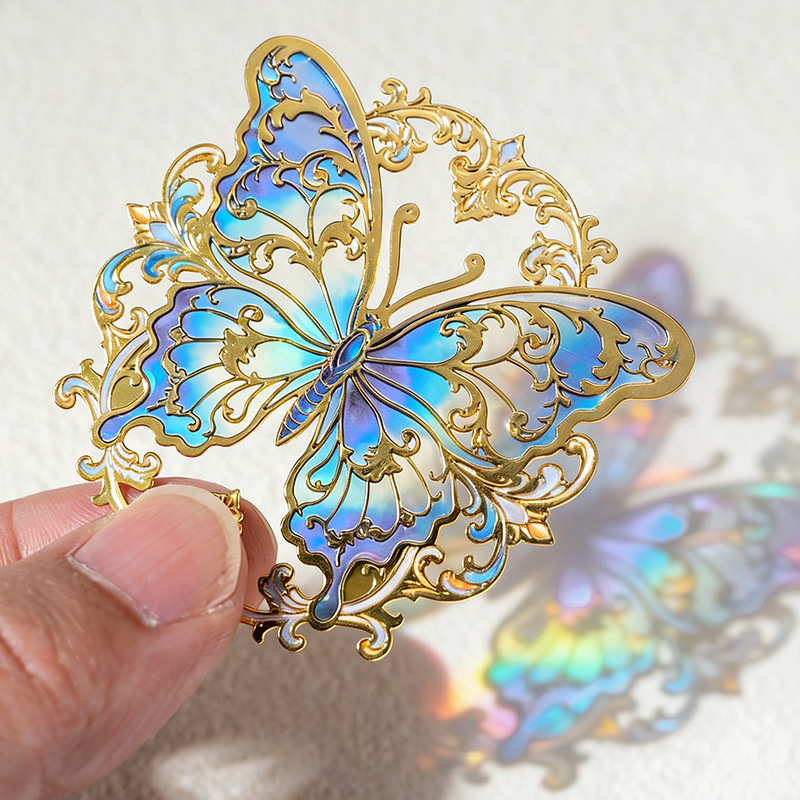 Semn de carte metalic, transparent, în formă de fluture, design delicat decupat, cadou colorat cultural și creativ, clip pentru pagini.