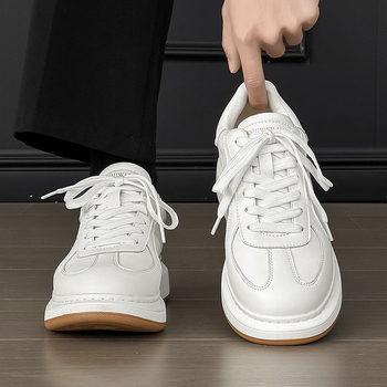 Adidași albi pentru bărbați, cu talpă groasă, pantofi sport casual, model pentru cuplu, design minimalist, creștere în înălțime, pentru primăvară și toamnă