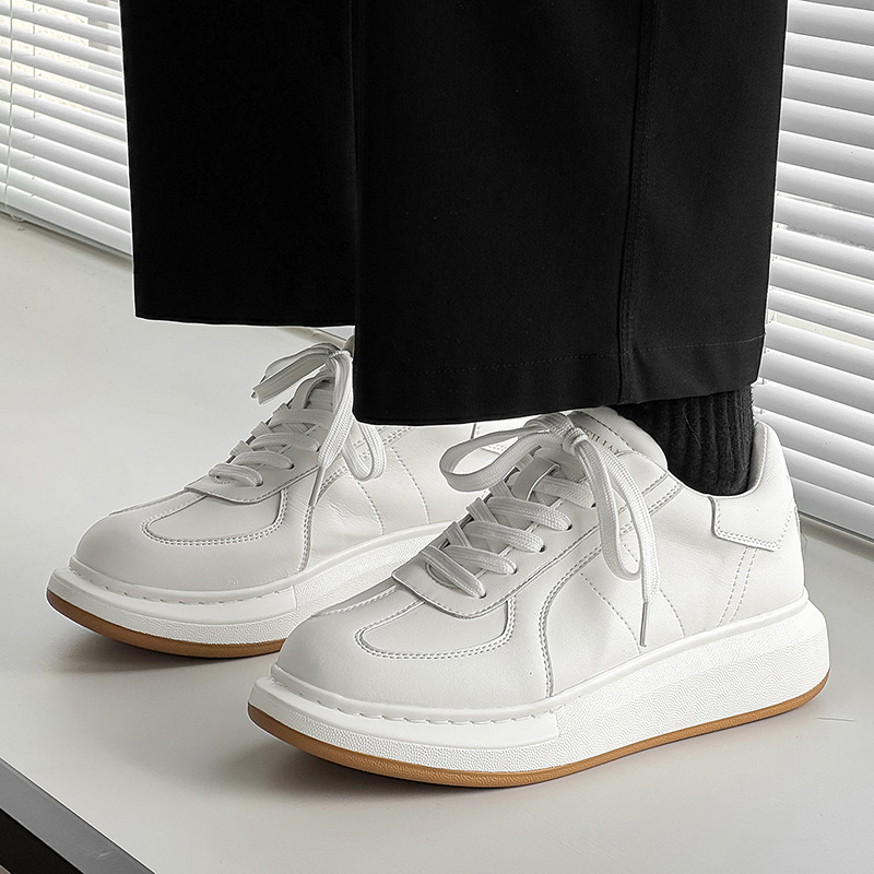 Adidași albi pentru bărbați, cu talpă groasă, pantofi sport casual, model pentru cuplu, design minimalist, creștere în înălțime, pentru primăvară și toamnă