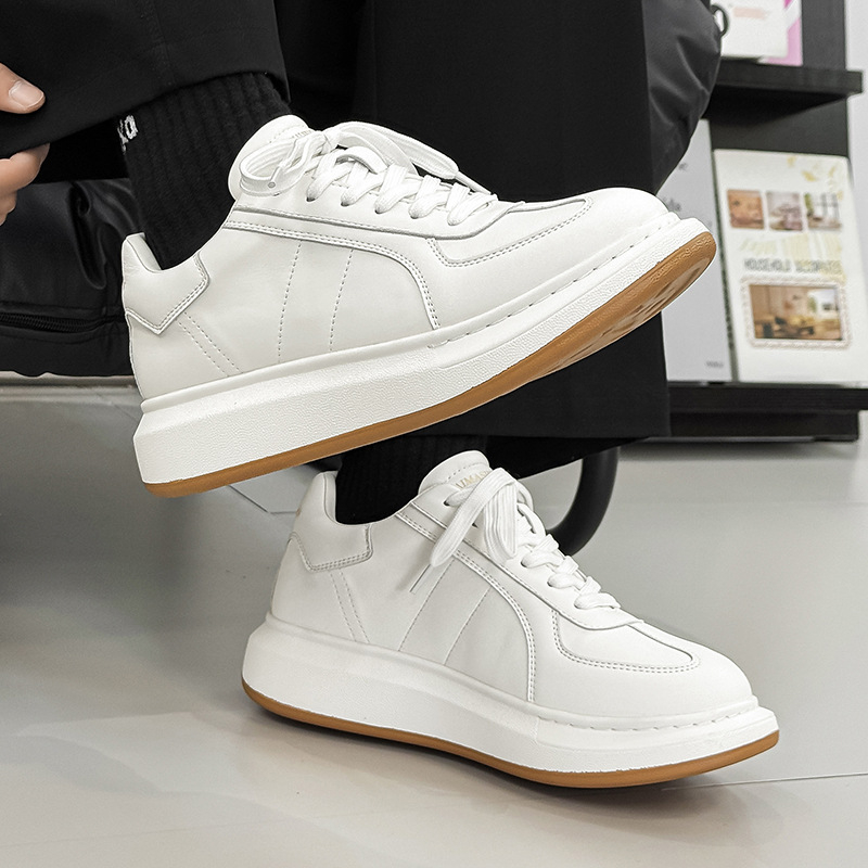 Adidași albi pentru bărbați, cu talpă groasă, pantofi sport casual, model pentru cuplu, design minimalist, creștere în înălțime, pentru primăvară și toamnă
