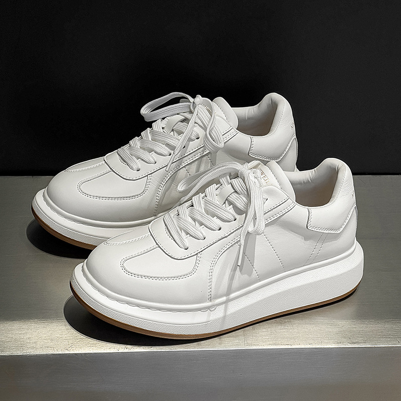 Adidași albi pentru bărbați, cu talpă groasă, pantofi sport casual, model pentru cuplu, design minimalist, creștere în înălțime, pentru primăvară și toamnă