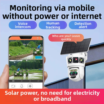 Cameră de supraveghere solară cu monitor HD cu trei vizualizări, pentru exterior