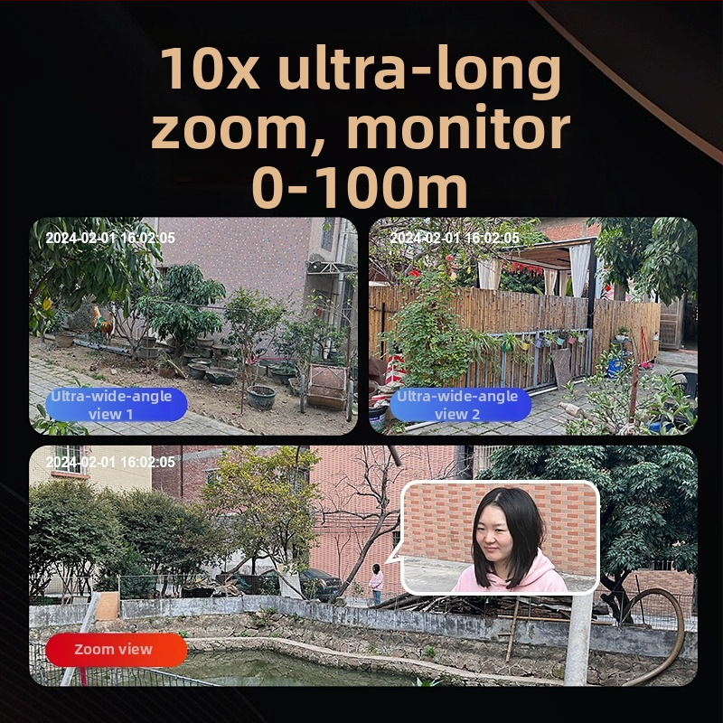 Cameră de supraveghere solară cu monitor HD cu trei vizualizări, pentru exterior