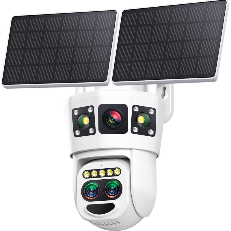 Cameră de supraveghere solară cu monitor HD cu trei vizualizări, pentru exterior