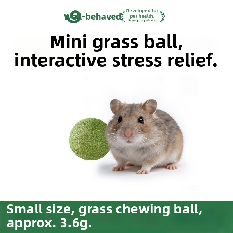 Jucărie pentru hamster: minge de iarbă pentru mestecat cu papaya și iarbă Timothy – gustare interactivă