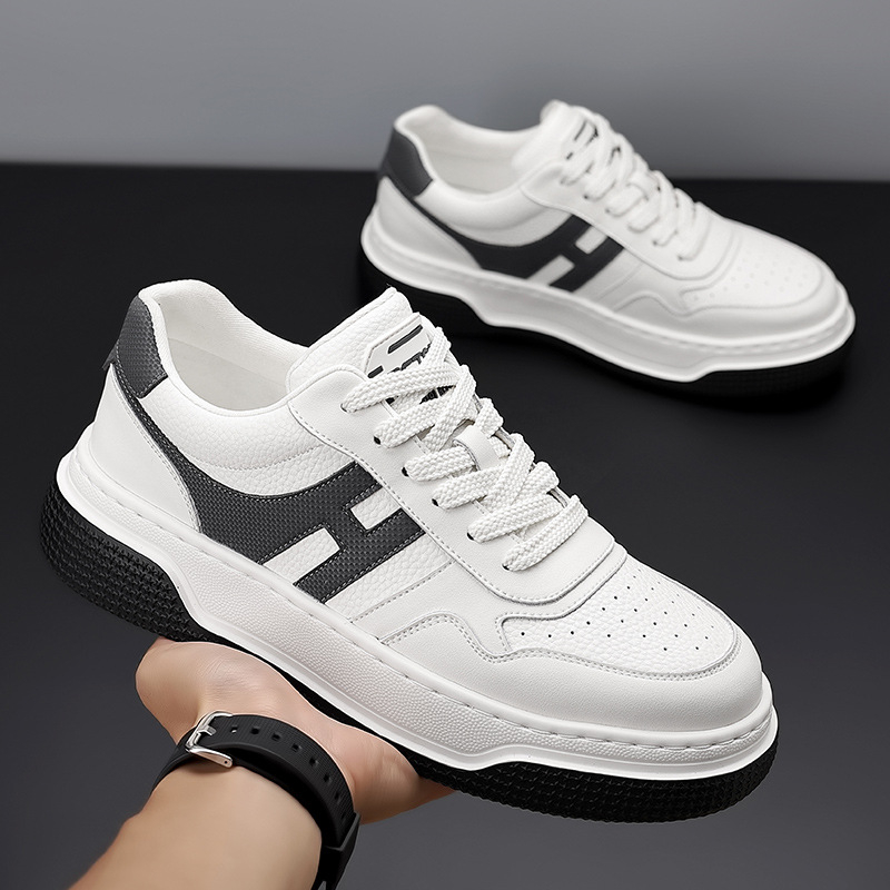Adidași albi pentru bărbați, din pânză, talie joasă, respirabili, casual și confortabili