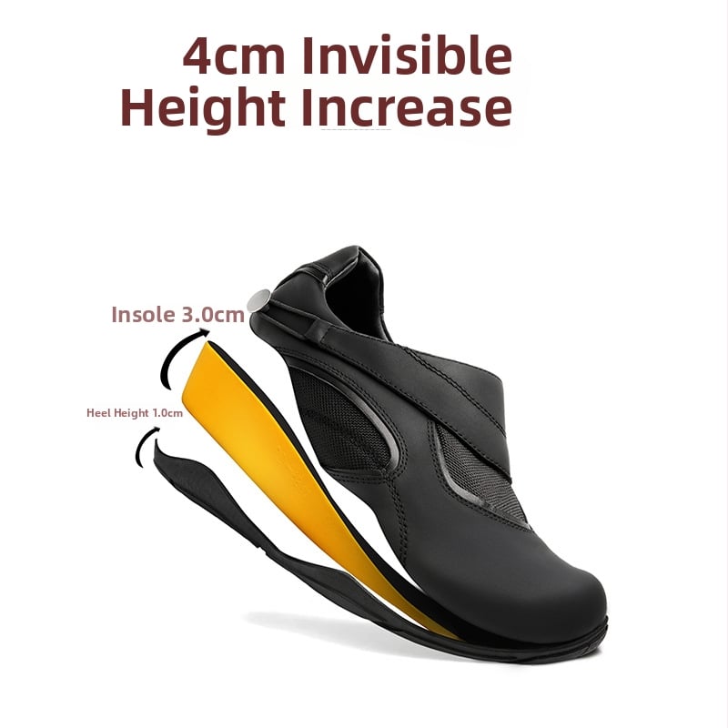 4 cm-es magasságnövelő slip-on férfi edzőcipő, német stílusú, kültéri, mindennapi, fekete