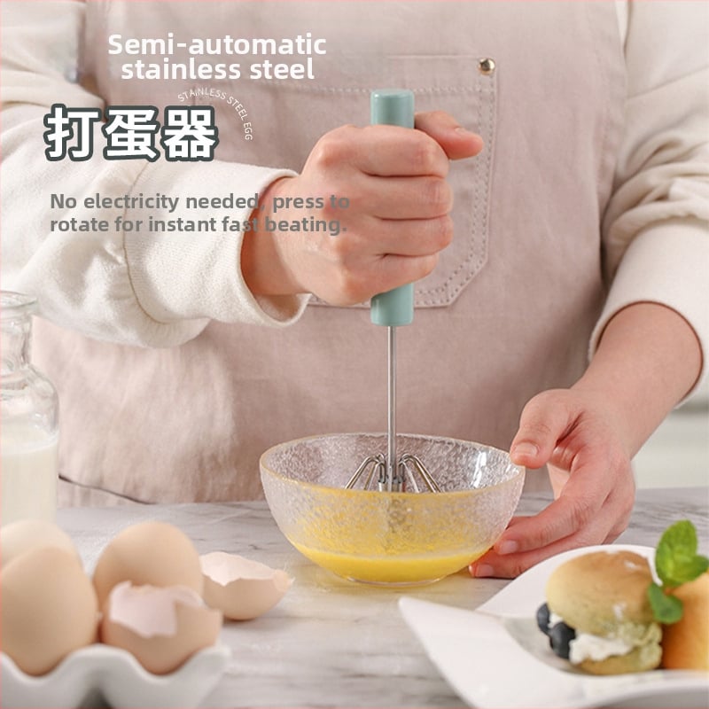 Rozsdamentes acélból készült félautomata forgó tojáskeverő – kézi nyomású mixer