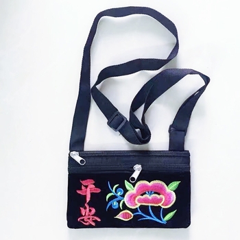 Geantă brodată etnic pentru femei, umăr și crossbody, broderie etnică din Yunnan, buzunar pentru telefon și portofel