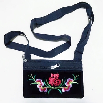 Geantă brodată etnic pentru femei, umăr și crossbody, broderie etnică din Yunnan, buzunar pentru telefon și portofel