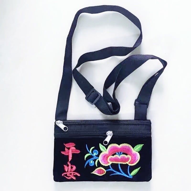 Geantă brodată etnic pentru femei, umăr și crossbody, broderie etnică din Yunnan, buzunar pentru telefon și portofel