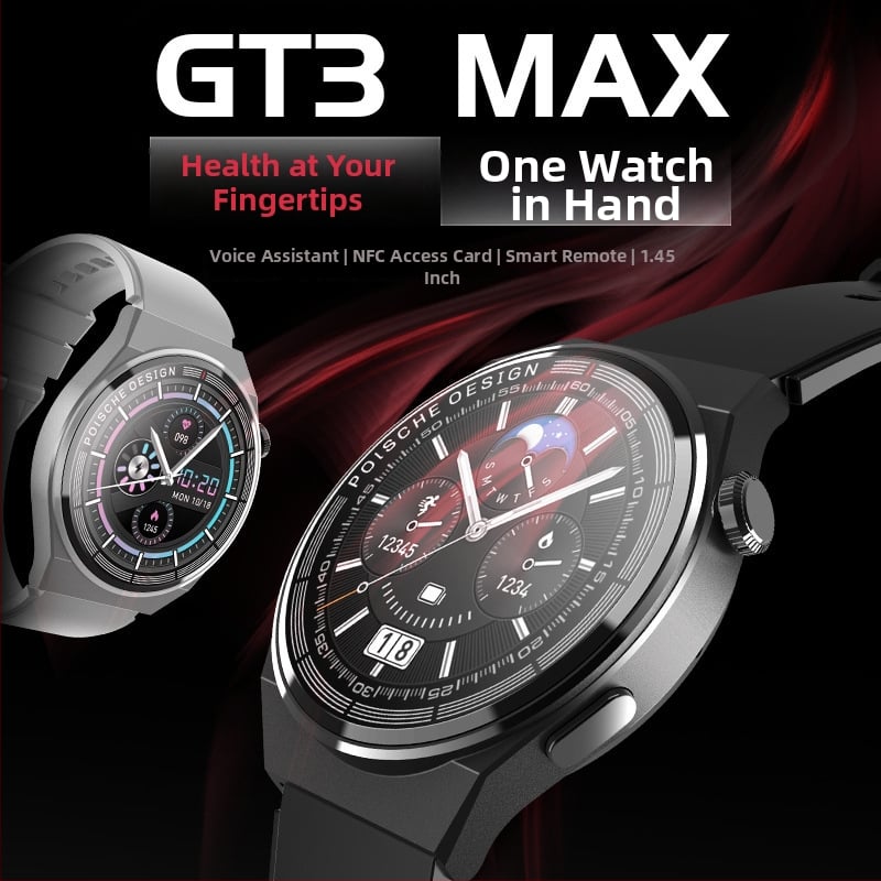 Ceas inteligent GT3 MAX, ecran rotund, curele interschimbabile, model bărbat, monitorizare ritm cardiac, oxigen din sânge, tensiune arterială, monitorizarea somnului, apeluri Bluetooth