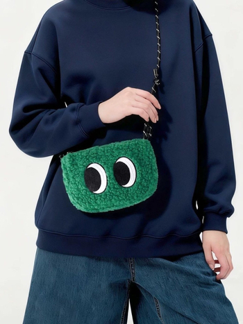 Geantă crossbody din pluș cu față zâmbitoare și ochi mari, mică geantă casual pentru telefon, pentru femei