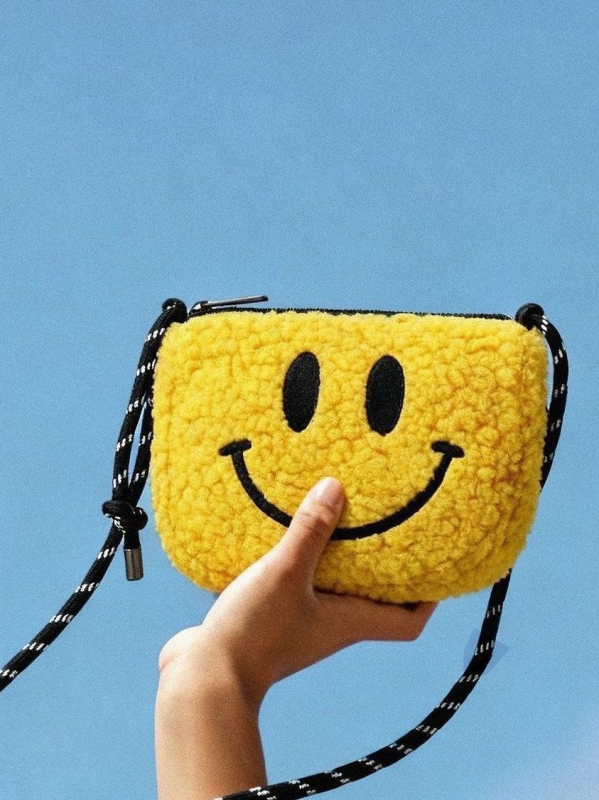 Geantă crossbody din pluș cu față zâmbitoare și ochi mari, mică geantă casual pentru telefon, pentru femei