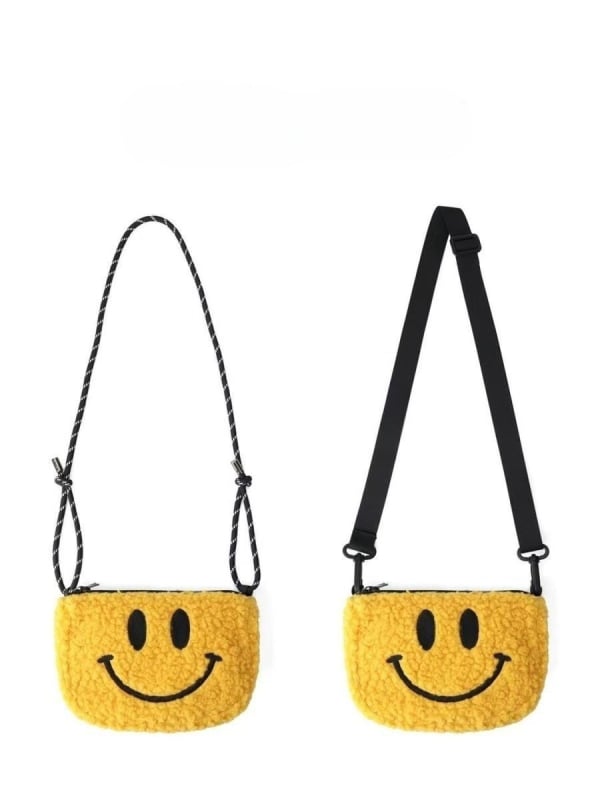 Geantă crossbody din pluș cu față zâmbitoare și ochi mari, mică geantă casual pentru telefon, pentru femei