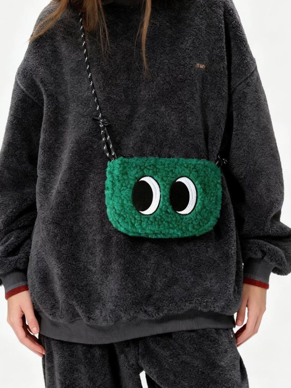 Geantă crossbody din pluș cu față zâmbitoare și ochi mari, mică geantă casual pentru telefon, pentru femei