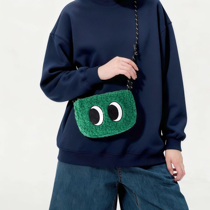 Geantă crossbody din pluș cu față zâmbitoare și ochi mari, mică geantă casual pentru telefon, pentru femei