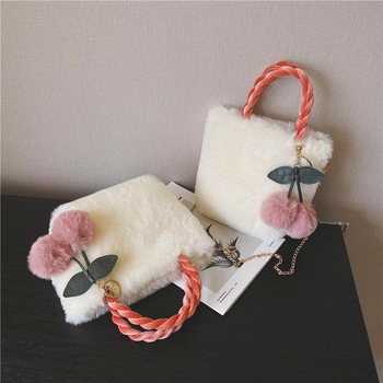 Geantă de pluș cu curea de lanț, mică, pătrată, în stil bucket crossbody