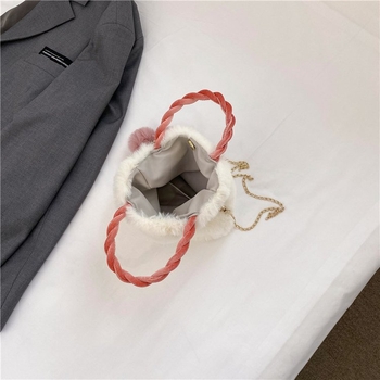 Geantă de pluș cu curea de lanț, mică, pătrată, în stil bucket crossbody