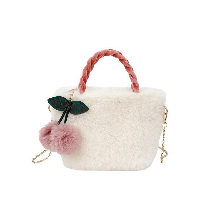 Geantă de pluș cu curea de lanț, mică, pătrată, în stil bucket crossbody